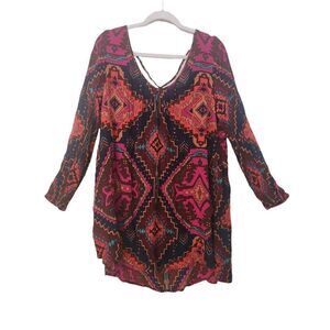 ASOS Billabong aztec western jazzy print cross back tunic dress long sleeve size